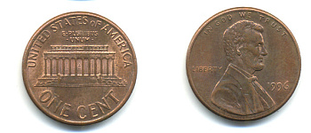 США 1 ЦЕНТ 1996 ЛИНКОЛЬН KM 201b цинк плакированный медью 86-328