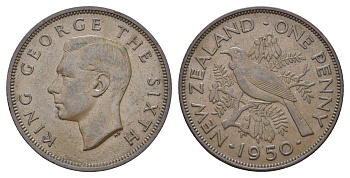 Новая Зеландия 1 пенни 1950 Георг VI (1936-1952), новозеландский туи KM 21 бронза    4512-113