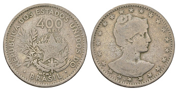 Бразилия 400 реалов 1901 голова свободы вправо KM 505 медно-никель 4624-1156