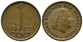 Нидерланды 1 цент 1965 Юлиана (1948-1980) КМ 180 бронза 75-849