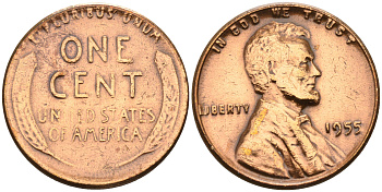 США 1 цент 1955  KM А132 медь цинк    4115-312