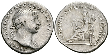 Римская Империя денарий 103 - 111 Траян COS V PP SPQR OPTIMO PRINC Эквитата, персонификация Равенства Рим Very fine RIC 119 серебро 1073-4-4-5