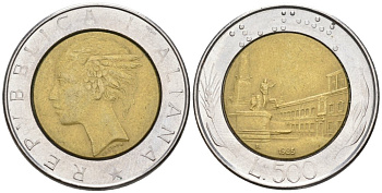 Италия 500 лир 1985 R KM 111 биметалл 4577-457