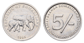 Сомалиленд 5 шиллингов 2005 год-тип KM 19 алюминий UNC 4675-1255