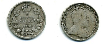 КАНАДА 5 ЦЕНТОВ 1906 ЭДУАРД VII KM 13 серебро 46-2456