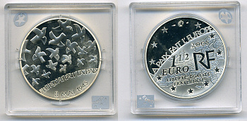 Франция 1 1/2 евро 2005 60 лет мира в Европе, голуби мира КМ 1441 серебро PROOF 01-147-33