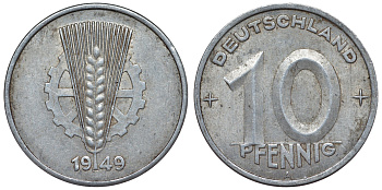 ГДР 10 пфеннигов 1949 A KM 3 алюминий 4119-441