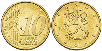 Финляндия 10 евроцентов 1999 М KM 101 нордик 4543-122