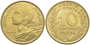 ФРАНЦИЯ 10 САНТИМОВ 1967 ТИП MARIANNE KM 929, LE FRANC 144.7 медь алюминий никель 116-421