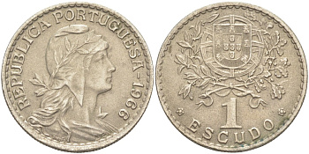 Португалия 1 эскудо 1966 голова Свободы вправо KM 578 медно-никель 00-00