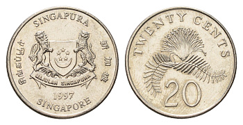 Сингапур 20 центов 1997 KM 101 медно-никель UNC 4579-1017