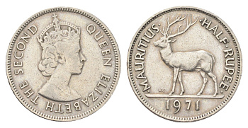 Маврикий 1/2 рупии 1971 Елизавета II (1952-2022) KM 37 медно-никель 4706-725