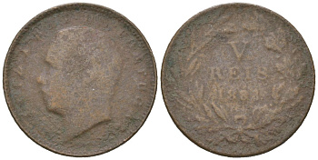 Португалия 5 реалов 1883 Луиш I (1861-1889) KM 525 бронза 4611-245