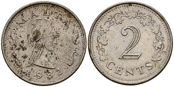 Мальта 2 цента 1982 Пентесилея, царица амазонок KM 9 медь цинк 4154-727