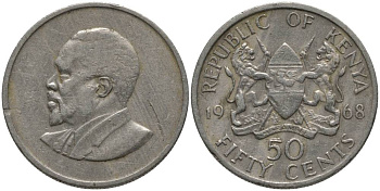 Кения 50 центов 1968 Джомо Кениата KM 4 медно-никель 181-525