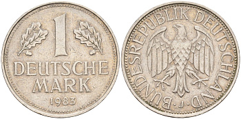 ФРГ 1 марка 1983 J KM 110, J. 385 медно-никель 4177-1236