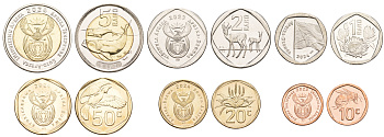 ЮАР лот из 6 монет 2023-2024 10, 20, 50 центов, 1, 2 и 5 рандов KM NEW   UNC M79-18
