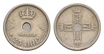 Норвегия 25 эре 1924 Хокон VII (1905-1957) KM 384 медно-никель 4632-1217