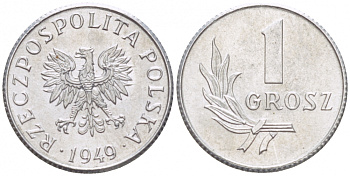 ПОЛЬША 1 ГРОШ 1949 KM 39 алюминий UNC 112-568