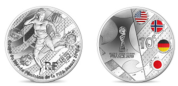 Франция 10 евро 2019 Чемпионат мира по футболу среди женщин, FIFA, Тип 2, оригинальная коробка, сертификат KM NEW серебро PROOF 8-1-03-07