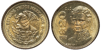 Мексика 20 песо 1985 Мо, Гуаделупе Виктория KM 508 латунь UNC 4388-223