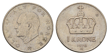 Норвегия 1 крона 1976 Улаф V (1957-1991) KM 419 медно-никель 3336-534