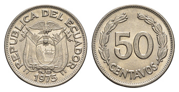 Эквадор 50 сентаво 1975 KM 81 сталь плакированная никелем UNC 4641-616