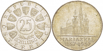 Австрия 25 шиллингов 1957 800 лет Базилике Мариацелля KM 2883 серебро 4521-141