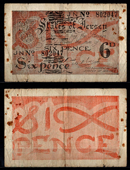 Джерси 6 пенсов ND (1941-1942) Pick 1 бумага 451-1282-1