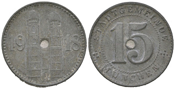 Мюнхен 15 пфеннигов 1918 Funck 348.1A, Men18 22407.1 цинк 4124-468