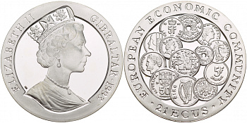 Гибралтар 21 экю 1993 европейский экономический союз KM 632 серебро PROOF 00-000-00