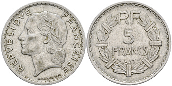 Франция 5 франков 1947 open 9 KM 888b.1 алюминий 221-415