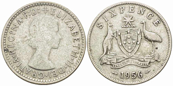 Австралия 6 пенсов 1956 Елизавета II (1952-2022) KM 58 серебро 105-718