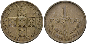 Португалия 1 эскудо 1975 KM 597 бронза 4148-431