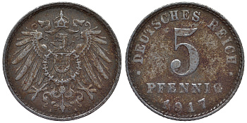 Германия 5 пфеннигов 1917 A KM 19, J. 297, Weege 5 железо 4118-1137