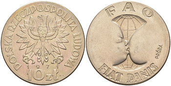 ПОЛЬША 10 ЗЛОТЫХ 1971 FAO, ПРОБА, PROBE KM Pr 185 медно-никель UNC 4111-912