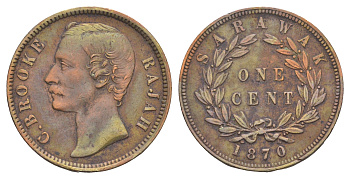 Саравак 1 цент 1870 Чарльз Брук (1868-1917) KM 6 медь 1517-1541