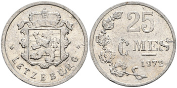 Люксембург 25 сантимов 1972 Герцог Жан (1964-1999) KM 45a алюминий 4596-844