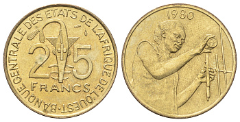 Западная Африка (ВСЕАО) 25 франков 1980 KM 9 алюминиевая бронза 63-423