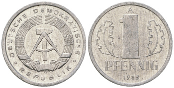 ГДР 1 пфенниг 1983 A KM 8.1 алюминий 4651-1263