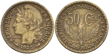 Французский Камерун 50 сантимов 1925 (а), монетный двор Париж KM 1 алюминиевая бронза 4164-1223