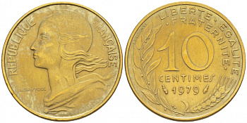 ФРАНЦИЯ 10 САНТИМОВ 1979 ТИП MARIANNE KM 929 медь алюминий никель 110-122