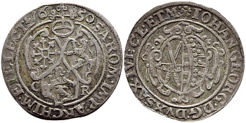 САКСОНИЯ 1/24 ТАЛЕРА 1650 CR, ИОГАНН ГЕОРГ I (1615-1656) KM 71 серебро 560-1757