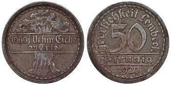 Германия, Лембек 50 пфеннигов 1920 Дорстен, Северный Рейн-Вестфалия Funck 286.3 железо 4121-347