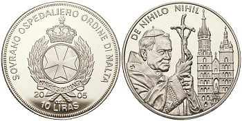 Мальтийский орден 10 лир 2005 Иоанн Павел II, с посохом  медно-никель  PROOF  11-236-42