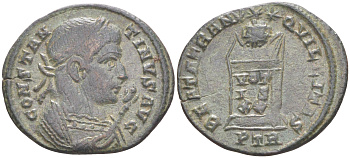 Римская Империя нуммий 323 Константин I Великий, бюст императора, CONSTANTINVS AVG / алтарь, BEATA TRANQVILLITAS VOTIS XX, Августа Треверов RIC 342 биллон 1073-13-111