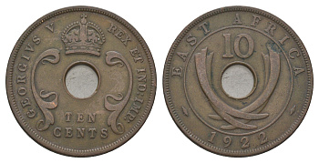 Британская Восточная Африка 10 центов 1922 Георг V (1910-1936) KM 19 бронза 3897-1126