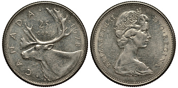 КАНАДА 25 ЦЕНТОВ 1978 ОЛЕНЬ, ЕЛИЗАВЕТА II (1952-) KM 62b никель VF 4182-526