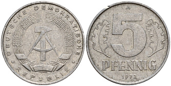 ГДР 5 пфеннигов 1972 A KM 9.1 алюминий 211-1261