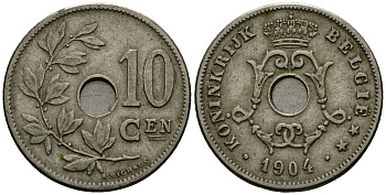 Бельгия 10 сантимов 1904 Belgie KM 53 медно-никель 4172-1135